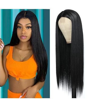 Black Wig for Women Glueless No Lace Front Wig Premium Synthetic Straight Wigs With Middle Part Natural Long Black Wig 23 Inch Wigs 23 Inch black