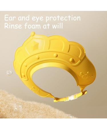 Baby Shower Cap Shield Waterproof Safety Soft Silicone Kids Bathing Shampoo Hat Adjustable Cute Crown Pattern Shower Cap for 0-9 Years Old Children Boys Girls Eye and Ear Protection (Yellow) - Buy Online on GoSupps.com