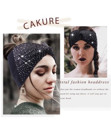 Cakure Crystal Rhinestone Headbands Pack of 3 - Wide Bling Turban Head Wraps for Women and Girls - Elastic Twist Scarf for Sports and Fashion - Type A - Buy Online on GoSupps.com