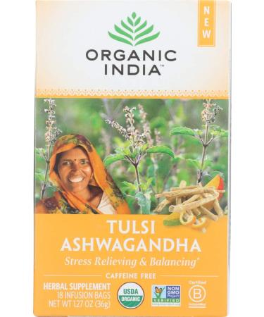 Organic India Calming Tulsi Herbal Tea Favorites - Ashwagandha, Honey Chamomile, Sleep - Adaptogen, Vegan, Gluten-Free, USDA Certified Organic, Non-GMO - 18 Infusion Bags