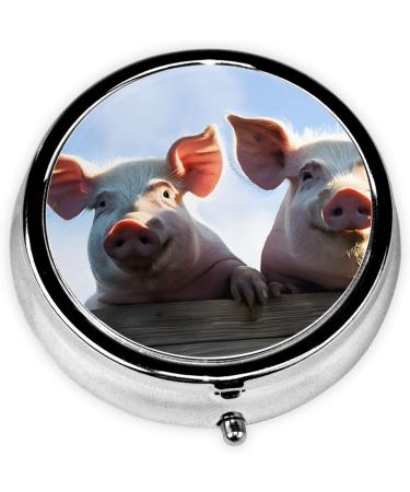 Funny Pig Round Pill Box - 3 Compartment Mini Travel Organizer for Medicine & Vitamins | Portable Decorative Purse Case - Buy Online on GoSupps.com