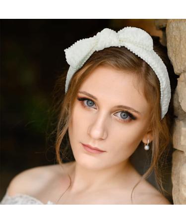 White Bowknot Headband with Pearls - Prom & Wedding Hair Accessory - Buy Online on GoSupps.com