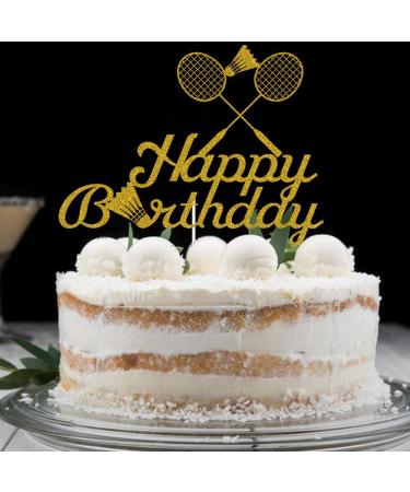 Badminton Happy Birthday Cake Topper Badminton Players Cake Decoration Sports Themed Birthday Party Supplies for Badminton Athletes and Lovers Gold Glitter - Buy Online on GoSupps.com