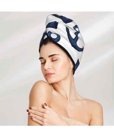 Shop Navy Blue Anchor Hair Towel Wrap - Quick Drying Hair Turban with Button | Best Hair Drying Towel | International Shipping Available - Buy Online on GoSupps.com