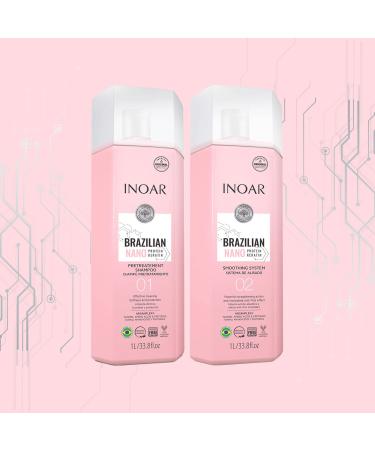 INOAR Nano Keratin Shampoo & Volume Reducer - Deep Cleansing for Chemically Treated Hair Anti-Frizz Coconut Vegan & Cruelty-Free - 1L Duo for Men & Women - Buy Online on GoSupps.com