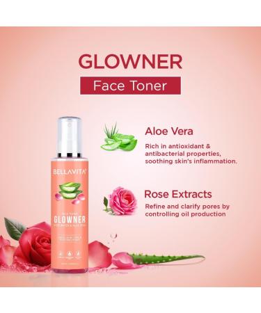 Bella Vita Organic Glowner Face Toner - Alcohol-Free Rose Water 200ml | Pore Minimizing & Tightening Natural Spray for Glowing Skin - All Skin Types - Buy Online on GoSupps.com