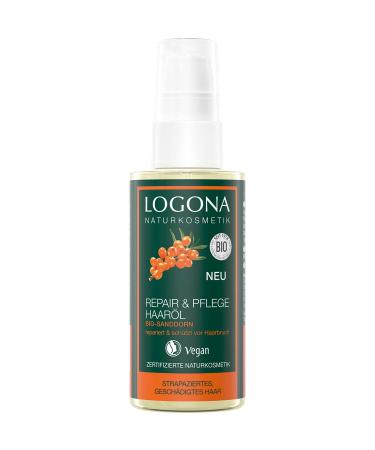 LOGONA Natural Cosmetics Repair & Care Hair Oil Organic Sea Buckthorn Intensive Care for Dry Damaged Hair Repairs 75 ml - Buy Online on GoSupps.com