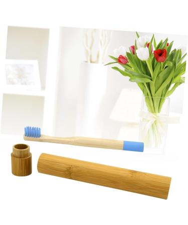 Eco-Friendly Wooden Toothbrush with Round Handle - Blue Bristles | 1 Pack - Ideal for Sustainable Oral Care - Buy Online on GoSupps.com