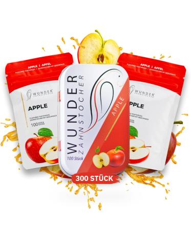 Wondered toothpick - toothpick with a taste of 3 Set - plastic -free chewing gum - helps against bad breath - smoking cessation - fresh breath with flavored toothpick - sugar -free vegan Apple - apple