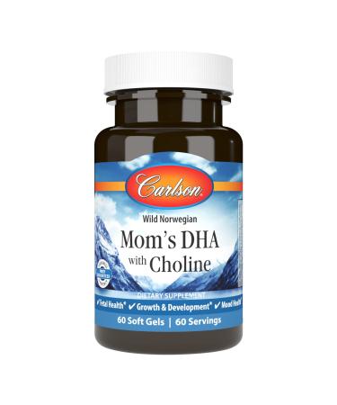 Carlson - Mom's DHA with Choline, 3:1 DHA to EPA Ratio Found in Breastmilk, Growth and Development, 60 Softgels