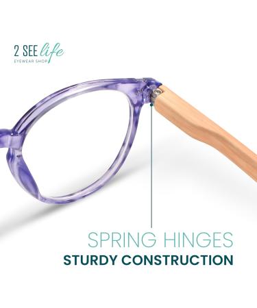 2SeeLife Bamboo Round Reading Glasses for Women - Stylish & Comfortable Purple Readers 2.5x - International Shipping Available - Buy Online on GoSupps.com