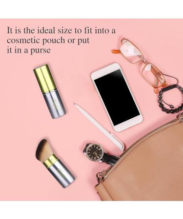 Retractable Kabuki Makeup Brushes Set - 2 Pc Portable Foundation Blush & Powder Brushes for Liquid Cream Cosmetics Travel - Silver Green - Buy Online on GoSupps.com