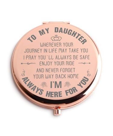 Java Wood Daughter Wedding Bride Gifts from Mom Dad Rose Gold Travel Makeup Mirror Daughter Day Gift to My Daughter Birthday Graduation Christmas Farewell Present Gifts for Daughter on Wedding Day