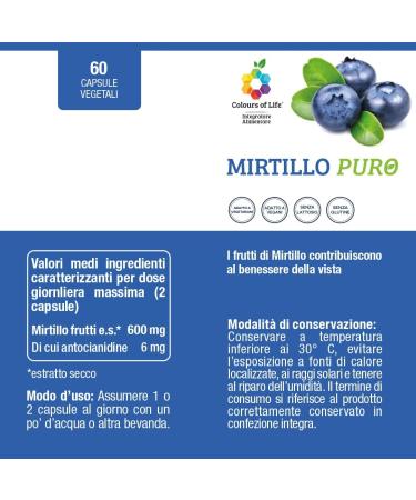 Colors of Life Bilberry Pure Bilberry Extract Supplement Titled Anthocyanidins - Microcirculation & Visual Ability - Gluten Free & Vegan - 60 Veggie Capsules - Buy Online on GoSupps.com