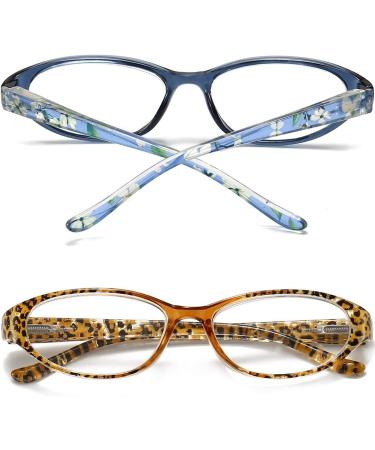 2 Pack Cat Eye Blue Light Blocking Reading Glasses for Women - 3.5x Magnification - Anti Glare UV Computer Eyeglasses - Blue & Brown - Buy Online on GoSupps.com