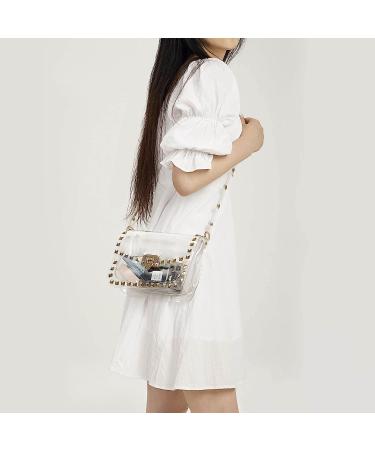 Clear Crossbody Bag Stadium Approved - COROMAY Fashion Rivet Decor - Gold Clear Purse for Women - Buy Online on GoSupps.com