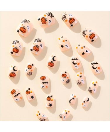 Spooky Halloween Press On Nails - Short Square Acrylic Nails with Ghost Pumpkin Bat & Gothic Designs | Full Cover False Nails for Women & Girls - Buy Online on GoSupps.com