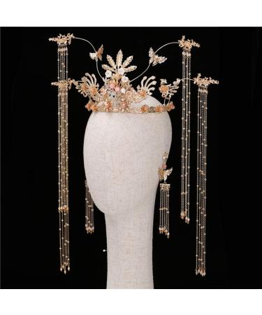 Chinese Wedding Bride Hair Accessory Antique Style Bridal Crown Hair Accessories Chinese Style Phoenix Bridal Hair Accessories Bride Fringe Hair Accessories Set - Buy Online on GoSupps.com