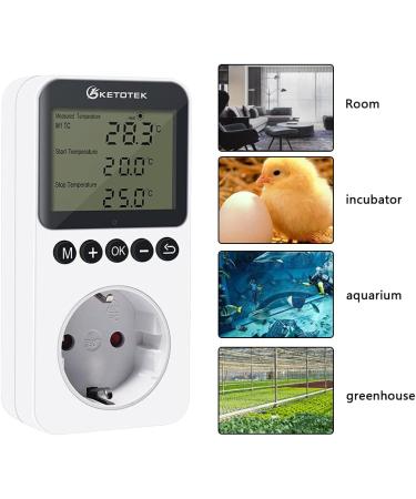 KetoTek Day Night Thermostat Socket | Digital Temperature Controller with 3m Sensor & Timer for Heating & Cooling | International Shipping Available - Buy Online on GoSupps.com