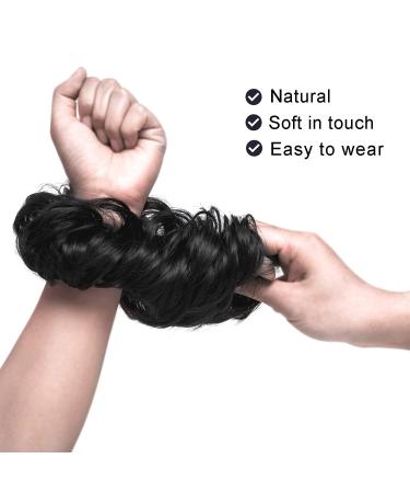 Black Messy Bun Hair Pieces 2PCS - Women's Wavy Curly Bun Extensions - Synthetic Chignon Scrunchies for Tousled Updo - Girls' Thick Hair Piece (1B#) - Buy Online on GoSupps.com