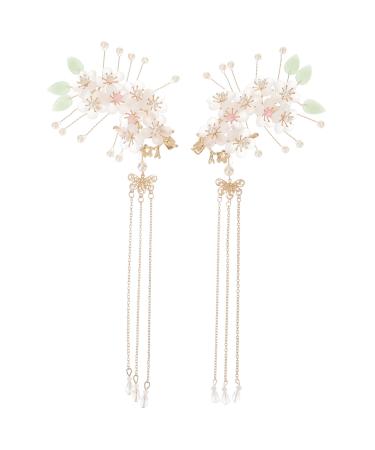 FRCOLOR 1 Pair Antique Hairpin Headdress Hair Charms Flower Hair Clips Prom Hair Accessories Hair Bows Hair Pin Wedding Hair Vintage Chinese Hair Clip Pearl Tiara Tassel Bride Walk Acrylic