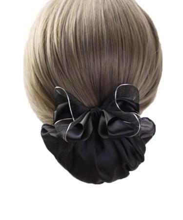 Women Hair Clip Ribbon Barrette With Net Chignon Professional Hair Bun Cover Black Bun Cover Hair Tie Barrettes Net Snood Hairnet Bow Bow-knot Decor Hair Clip Hairnet Black