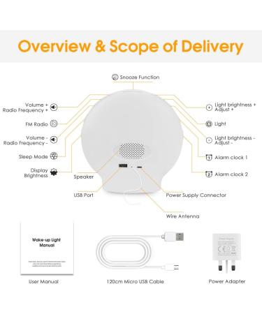 Light Alarm Clock with Sunrise Simulation | LED Wake Up Light & FM Radio | 7 Colors & Alarm Tones for Kids & Adults - Buy Online on GoSupps.com
