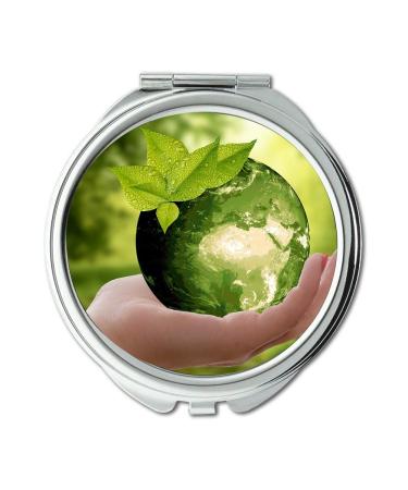 YENDOSTEEN Mirror flat earth makeup mirror Nature Earth Sustainability Leaf Caution Cycle makeup mirrors pocket mirror portable mirror