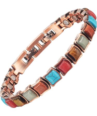 EnerMagiX Copper Magnetic Bracelet with Multi-Color Stones for Men and Women - Adjustable Size | Magnetic Therapy Wristband Gift - Buy Online on GoSupps.com