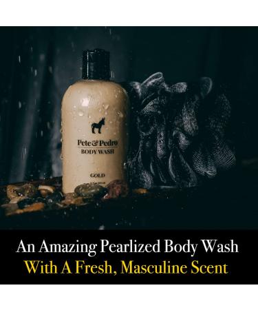Pete & Pedro Gold Body Wash for Men - Masculine Leather Scent - Moisturizing Shower Bodywash with Activated Charcoal - Helps Dry Skin - 12 oz - Buy Online on GoSupps.com
