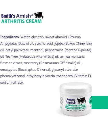 Smiths Amish Arthritis Cream 4 oz Jar - Soothing & Cooling with Arnica, Peppermint, Tea Tree, Rosemary & Eucalyptus - Buy Online on GoSupps.com
