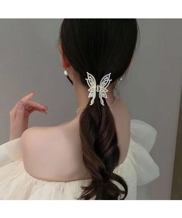 2 Pcs Openwork Butterfly Hair Claw Clips with Pearl Diamond Rhinestone - Non Slip Strong Hold Hair Accessories - Buy Online on GoSupps.com