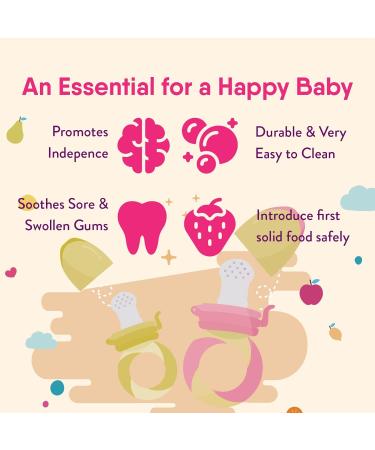 NatureBond Baby Food Feeder Pacifier (2 Pack) - Teething Toy Teether | Includes Silicone Sacs in Peach Pink and Lemonade Yellow - Buy Online on GoSupps.com