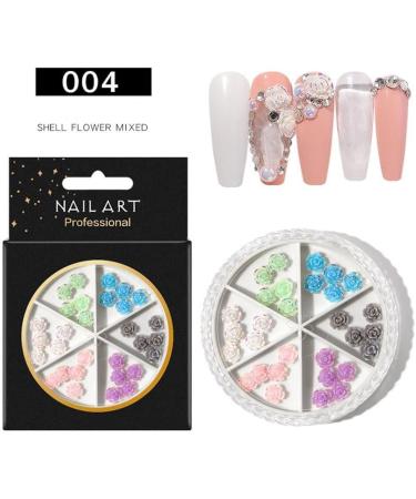 8 Wheels Metal Nail Art Decorations Colorful Mixed Metal Nail Art Nail Rhinestones 3D Shell Flower Glitters Flower Shell Beads(001) - Buy Online on GoSupps.com