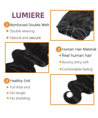 LUMIERE 16 Body Wave Clip In Hair Extensions - Grade 10A Brazilian Remy Human Hair, Natural Black, 8Pcs with 20Clips, Double Wefts for Thick & Soft Hair - Buy Online on GoSupps.com