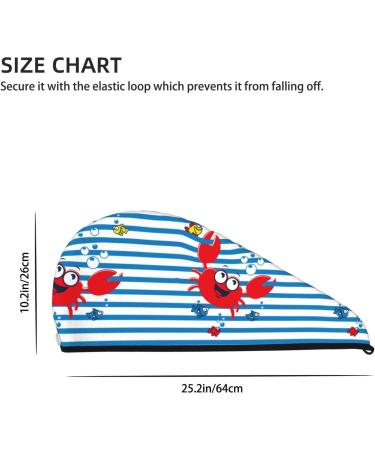 Hair Towel Wrap - Quick Drying Towel Turban with Button | Funny Crab Design on Blue Stripe - Buy Online on GoSupps.com