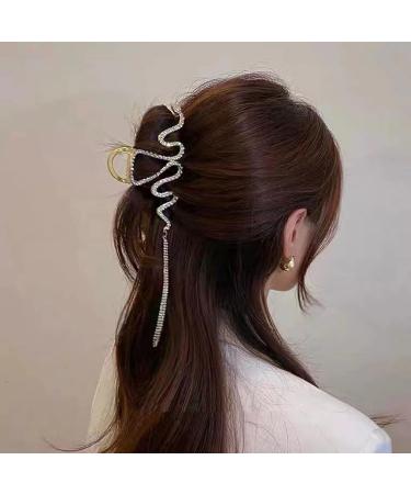 Agirlvct Gold Rhinestone Hair Claw Clip - Strong Hold Metal Hair Barrette for Women Girls - Glamorous Tassel Design - Perfect Gift for Birthday or Mother's Day - Buy Online on GoSupps.com