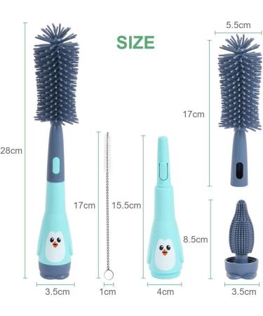 Vicloon 2 in 1 Baby Bottle Brush - Silicone Cleaner for Water Bottles, Glass Cups, Thermoses - Blue Penguin Design - Buy Online on GoSupps.com