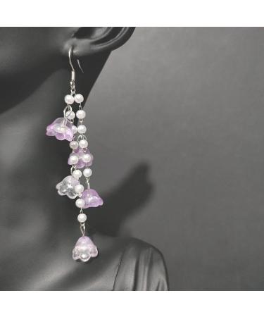 Feyley Earrings | Elegant Flower Shape Pearl Drop Earrings for Women | Stylish Purple Green White Jewelry - Buy Online on GoSupps.com