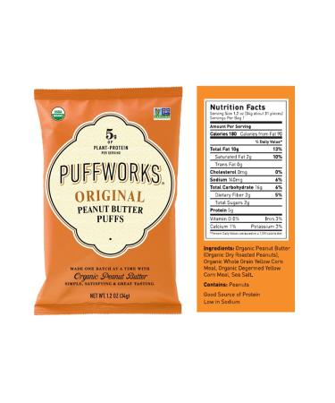 Puffworks Original Organic Peanut Butter Puffs Plant-Based Protein Snack Gluten- and Rice-Free Vegan Kosher 1.2 Ounce (Pack of 12) 1.2 Ounce (Pack of 12) 14.4 - Buy Online on GoSupps.com
