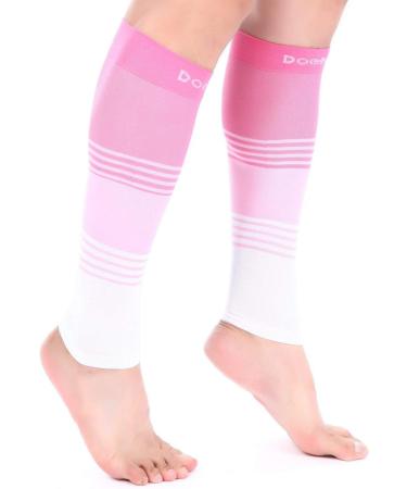 Doc Miller Calf Compression Sleeve 20-30 mmHg - Pink/White Large - Shin Splint & Varicose Vein Support - 1 Pair - Buy Online on GoSupps.com