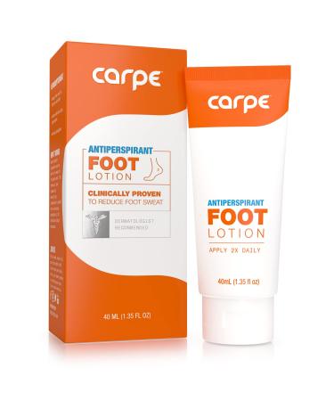 Carpe Antiperspirant Foot Lotion, A dermatologist-recommended solution to stop sweaty, smelly feet, Helps prevent blisters, Great for hyperhidrosis Without Applicator 1.35 Fl Oz (Pack of 1)