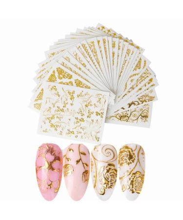 JiangbihanXX 20 Sheets 3D Gold Glitters Nail Stickers Nail Decals Nail Art Designs Self-adhesive DIY Manicure Decoration Kit for Women Girls
