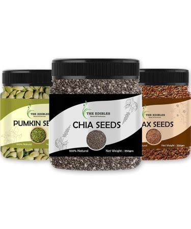 THE EDIBLES Combo Pack of Edible Seed Raw Chia Seeds Raw Flax Seeds and Sunflower Seeds 250 gms Each Total 750 gms_Packing May Vary