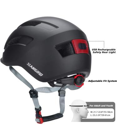 Urban Bike Helmet with Integrated Taillight | Adjustable Fit System | Matte Black Medium (21.7-22.8 / 55-58cm) - for Men and Women - Buy Online on GoSupps.com