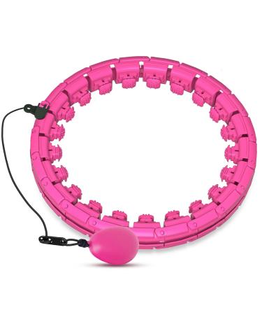 Brebon Weighted Hoola Exercise Fit Hoops Plus Size for Weight Loss, 2 in 1 Weight Loss 24 Detachable Knots Hoops Adjustable Auto-Spinning Ball Abdomen Fitness Equipment for Adult Pink