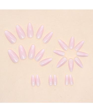 24Pcs Short Almond French Fake Nails - Pink Glitter Elegant Design - Reusable Acrylic Full Cover Press On Nails for Women and Girls - Nail Art Accessories - Buy Online on GoSupps.com