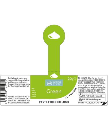 Squires Kitchen Green Food Colouring Paste - 20g | Concentrated Colour for Sugarpaste, Fondant, Buttercream, Royal Icing & More - Buy Online on GoSupps.com