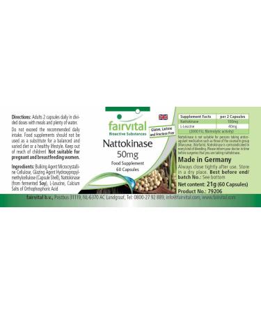 Fairvital Nattokinase 50mg Capsules - Vegan High Dosage - 60 Capsules | 2000 FU - 2 Capsules Daily - Buy Online on GoSupps.com