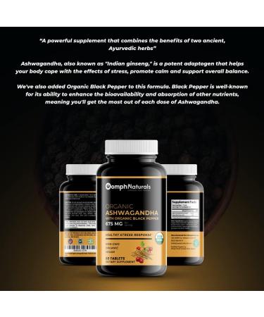 Oomph Naturals Organic Ashwagandha 675mg Vegan Capsules - 60 Day Supply for Stress Relief, Mood & Immune Support - Buy Online on GoSupps.com
